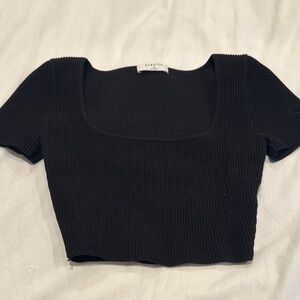 Black Ribbed Crop T-Shirt
